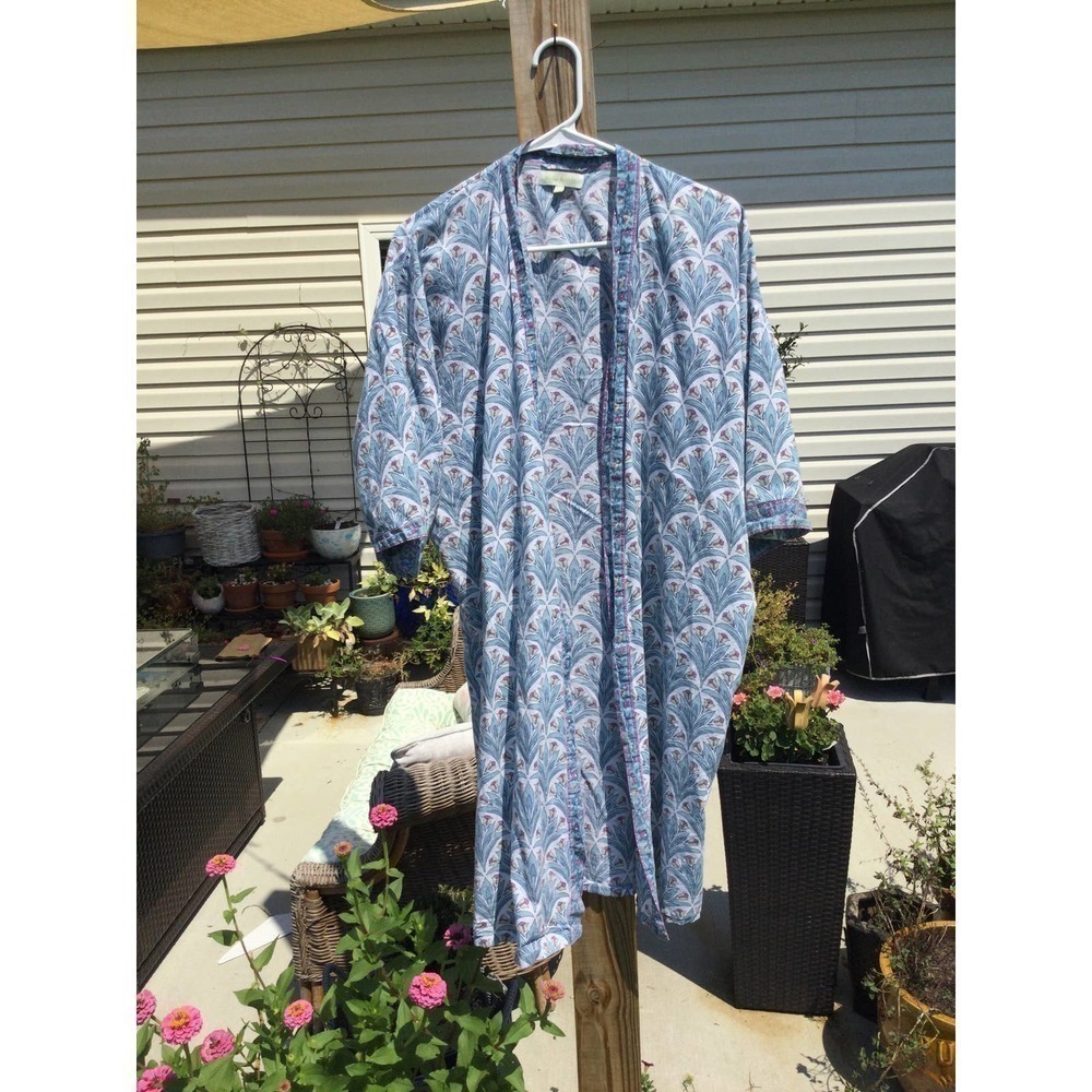 World market womens kimono OS blue floral boho beachy vacay swim coverup layers